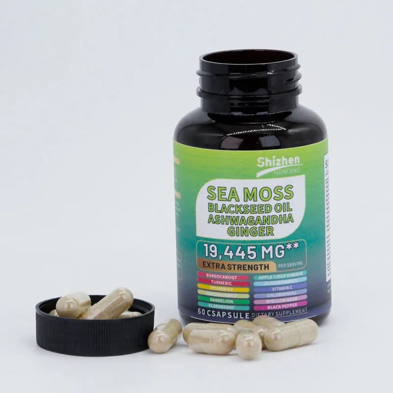 OEM Private Label Sea Moss Shilajit Black Seed Oil Ashwagandha Turmeric Bladderwrack Burdock Ginger Shilajit Capsules Supplement