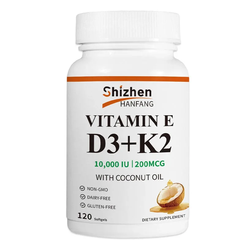 Vitamin D3 and K2 Softgels, Containing Coconut Oil, Are Used to Support Immune Function and Promote Bone Health and Bone Density