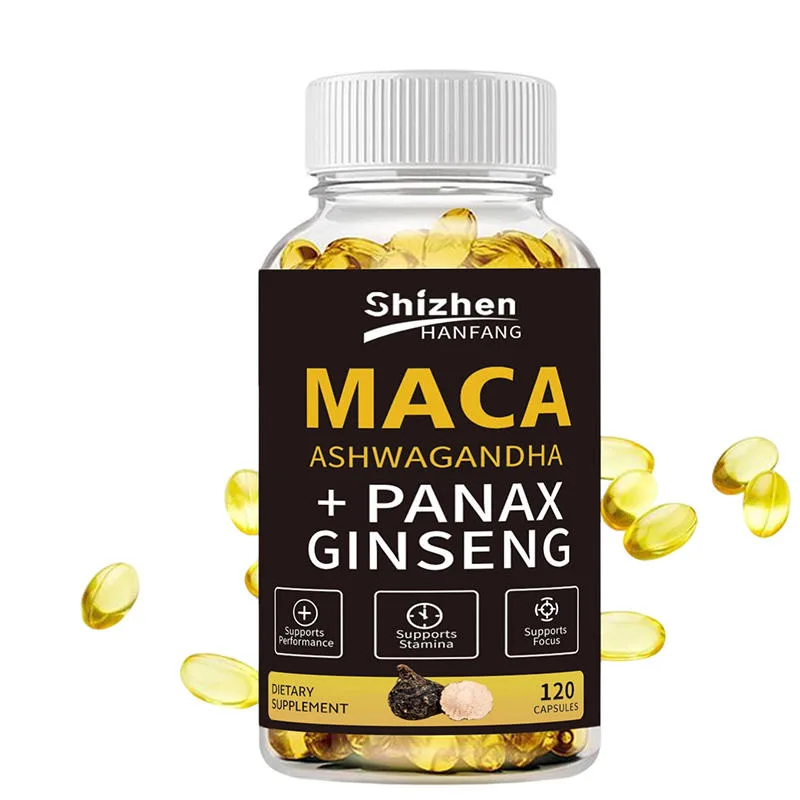 OEM Private Label Maca Soft Capsules Blended with Ashwagandha Ginseng and Saffron Natural Herbal Dietary Supplement