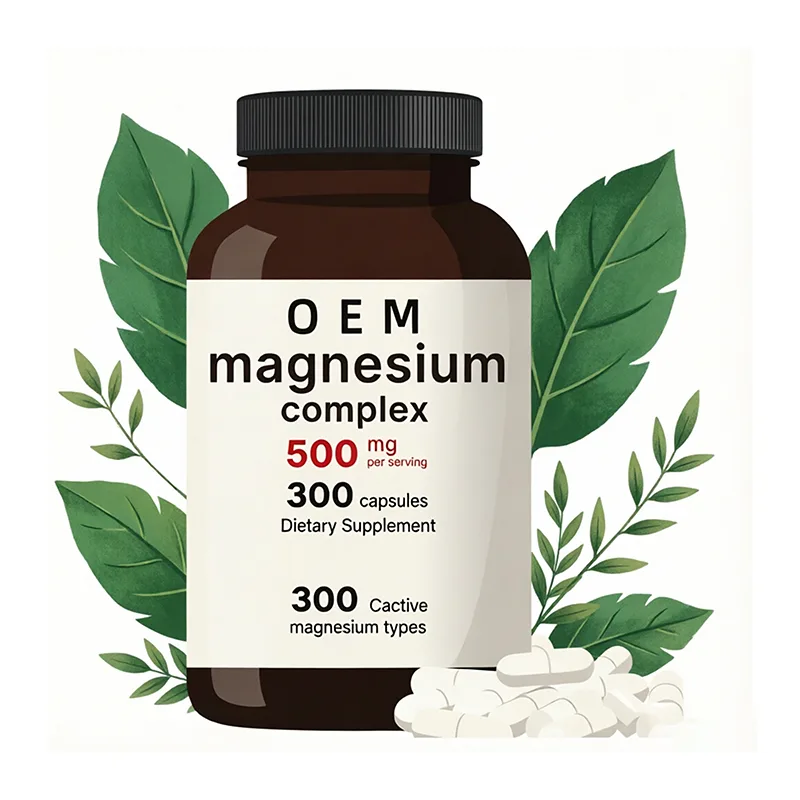 Magnesium Complex 500 mg Per Serving with 300 Capsules Multiple Magnesium Types for Daily Support Dietary Supplement OEM Formula
