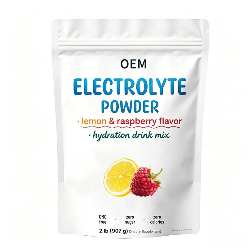 Electrolyte Powder Lemon and Raspberry Flavor Hydration Drink Mix Zero Sugar Zero Calories Non GMO 2lb 907g OEM Supplement