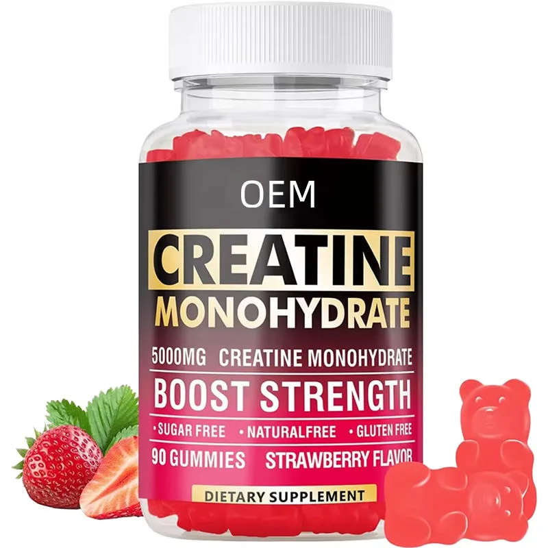 Creatine Monohydrate 5000mg Gummies Strawberry Flavor Sugar Free Gluten Free 90 Gummies for Strength Support OEM Supplement