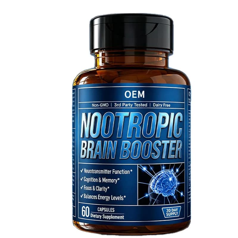 Nootropic Brain Booster Capsules for Cognition Memory Focus Clarity and Energy Balance 60 Count 30 Day Supply OEM Supplement