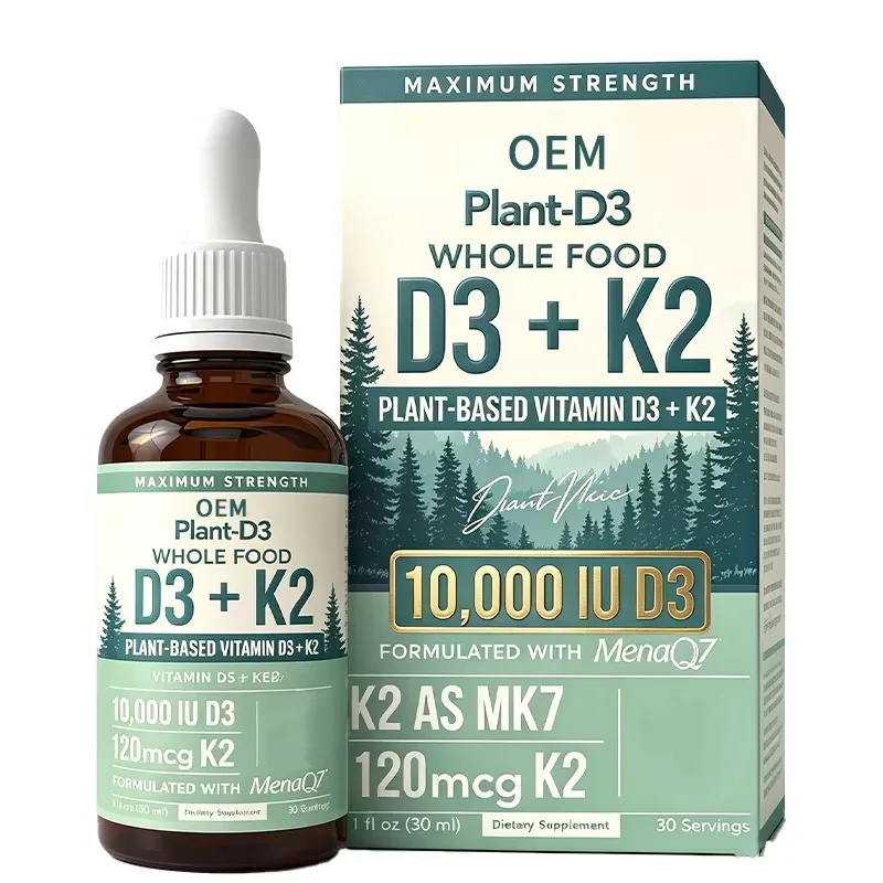 Maximum Strength Plant D3 Plus K2 Wholefood Formula 10000 IU D3 and 120mcg K2 As MK7 30 Servings OEM Supplement