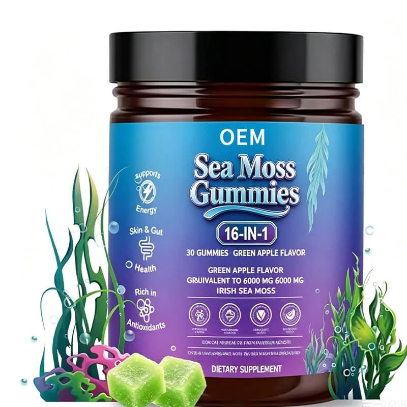 Sea Moss Gummies 16 in 1 Formula Green Apple Flavor Equivalent to 6000mg Rich in Antioxidants for Energy Skin and Gut Support