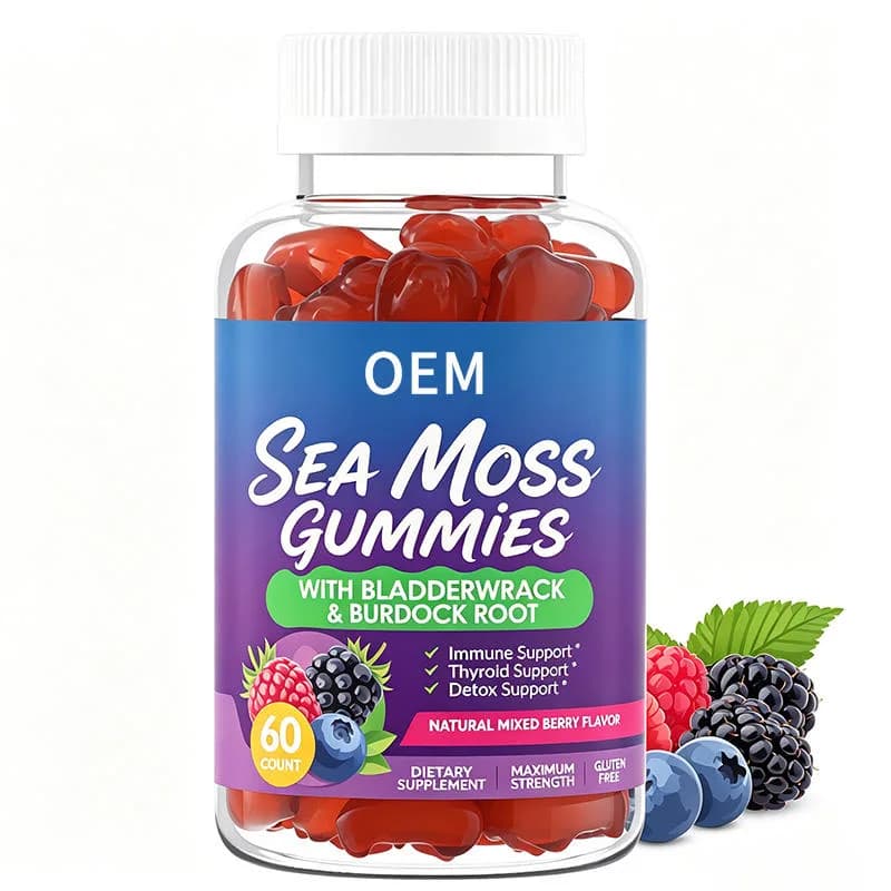 Sea Moss Gummies with Bladderwrack and Burdock Root Natural Mixed Berry Flavor 60 Count Maximum Strength Gluten Free