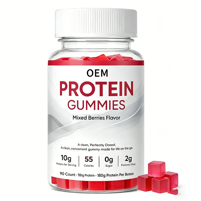 Protein Gummies Mixed Berries Flavor 10g Protein Per Serving 55 Calories 0g Sugar 2g Prebiotic Fiber OEM Supplement