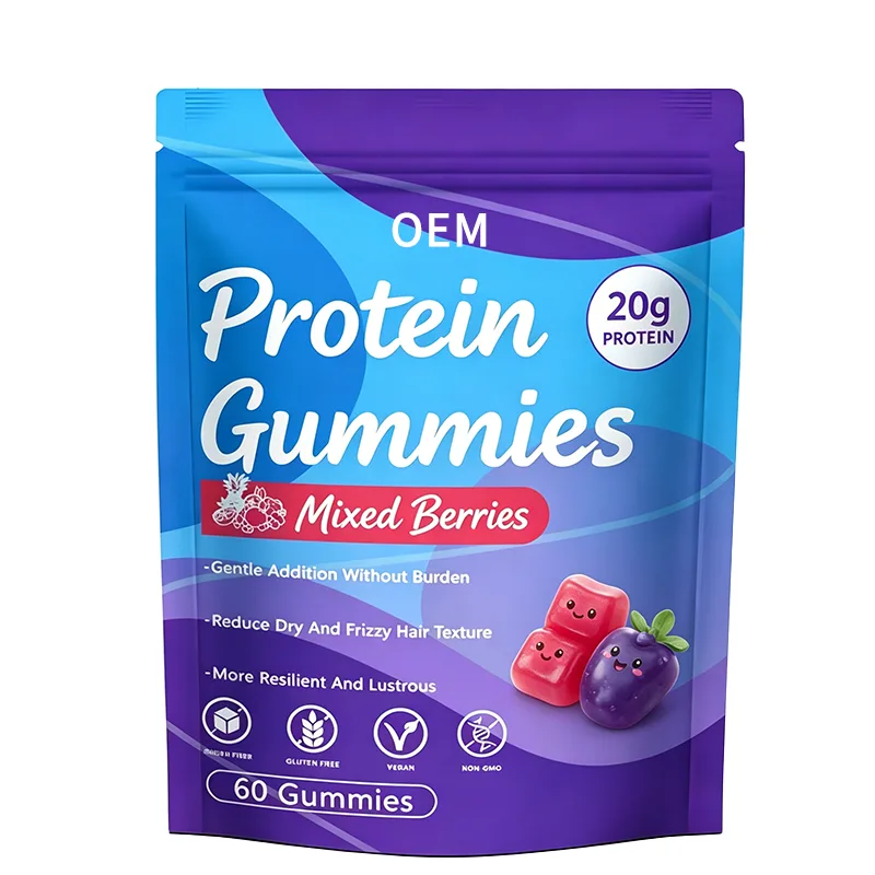 Protein Gummies 20g Per Serving Mixed Berries Flavor Gluten Free Vegan Non GMO 60 Count OEM Supplement
