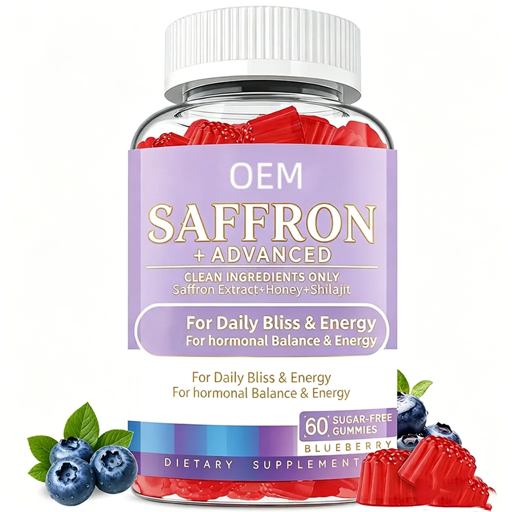 Saffron Extract Gummies with Honey Blueberry Flavor 60 Count OEM Supplement for Daily Bliss and Energy