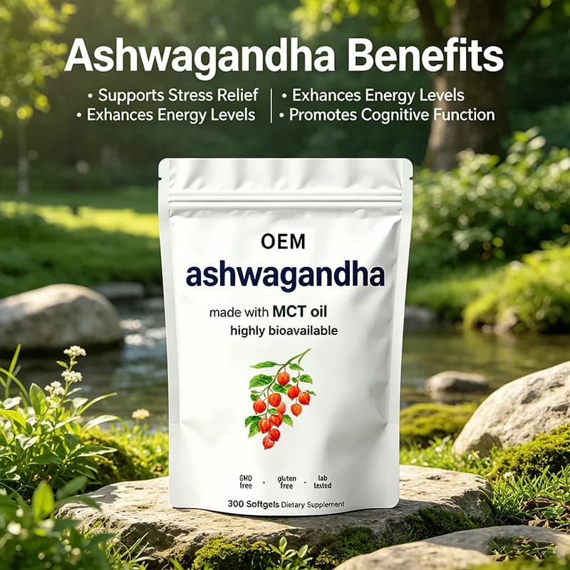 OEM Private Label Ashwagandha MCT Oil Softgels High Absorption Adaptogen Stress Support Supplement Upplement GMO Gluten Free