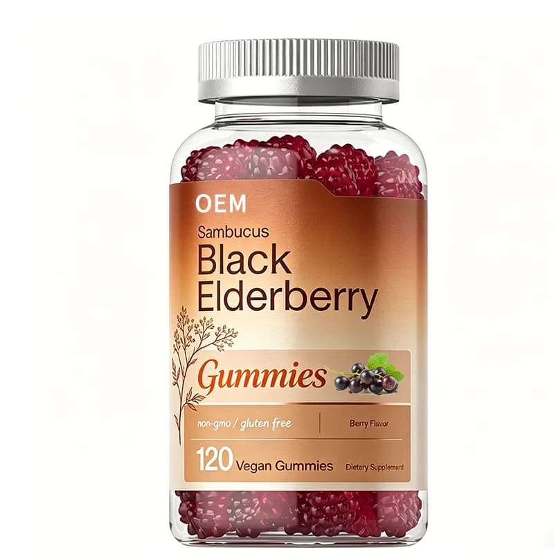 Sambucus Black Elderberry Gummies Berry Flavor Non GMO Gluten Free 120 Vegan Gummies OEM Supplement