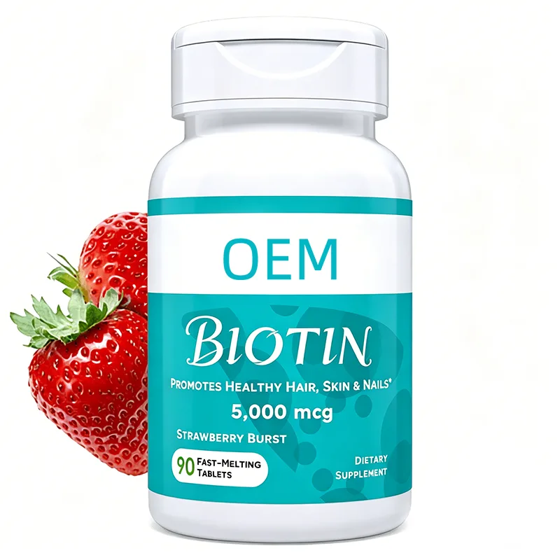 Biotin 5000mcg Fast Melting Tablets Strawberry Burst Flavor 90 Count OEM Dietary Supplement