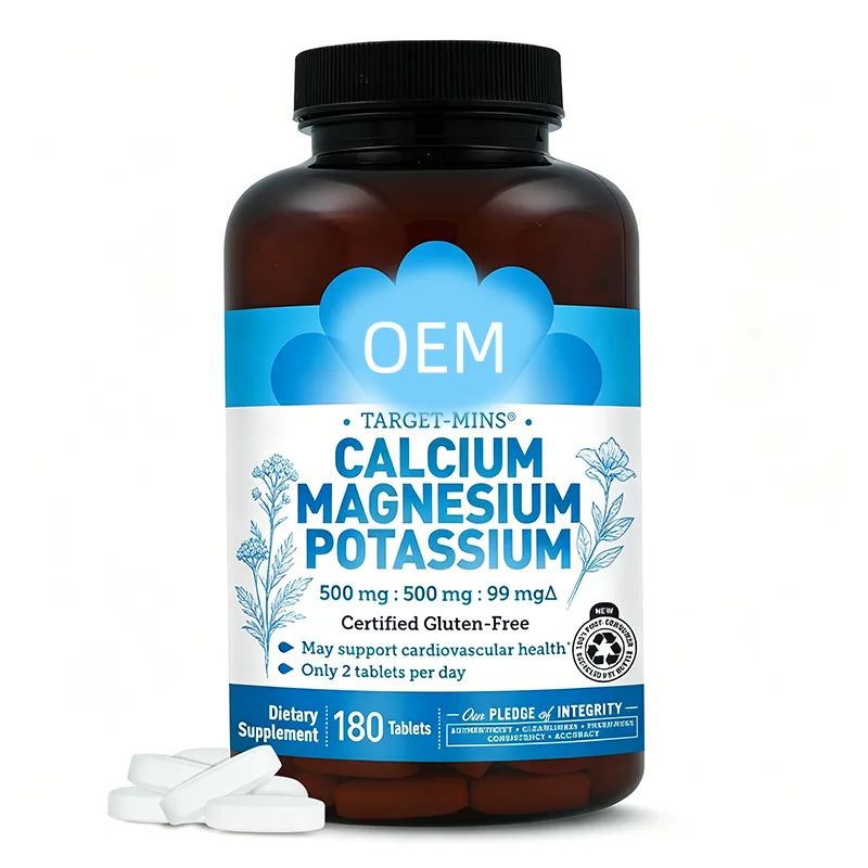 Target Mins Calcium Magnesium Potassium 500mg 500mg 99mg Certified Gluten Free 180 Tablets 2 Per Day OEM Supplement