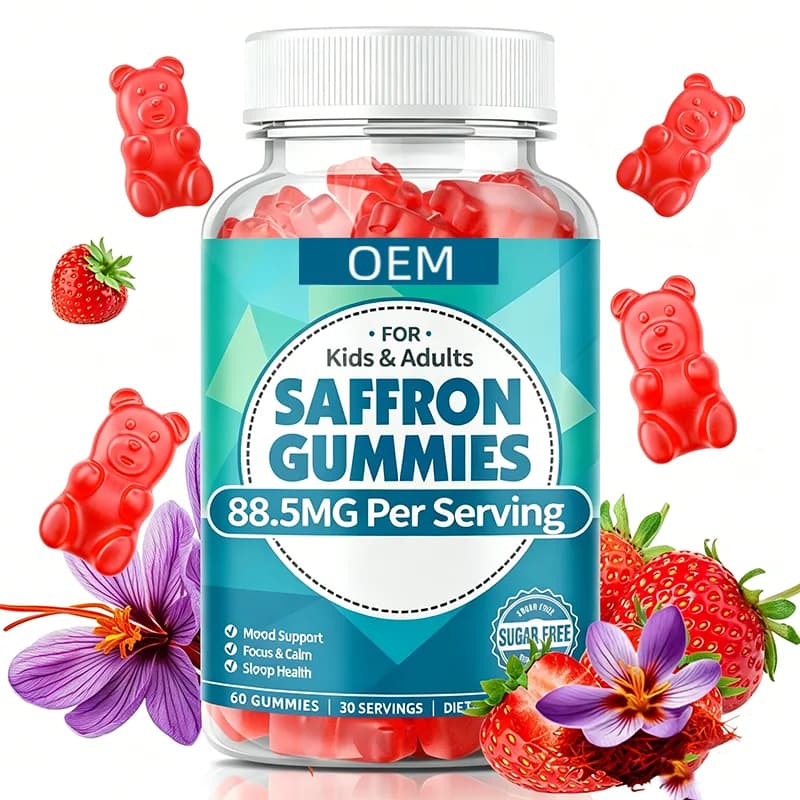 Saffron Gummies 88.5mg Per Serving Sugar Free Mood Focus and Calm Support 60 Gummies 30 Servings OEM Supplement for Kids