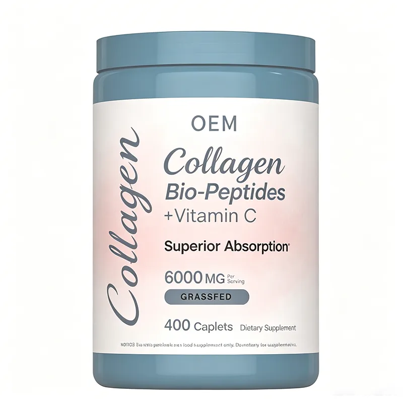 OEM Wholesale Grass Fed Collagen Bio-Peptides Caplets, 6000mg Vitamin C High Absorption Beauty Supplement 400 Counts
