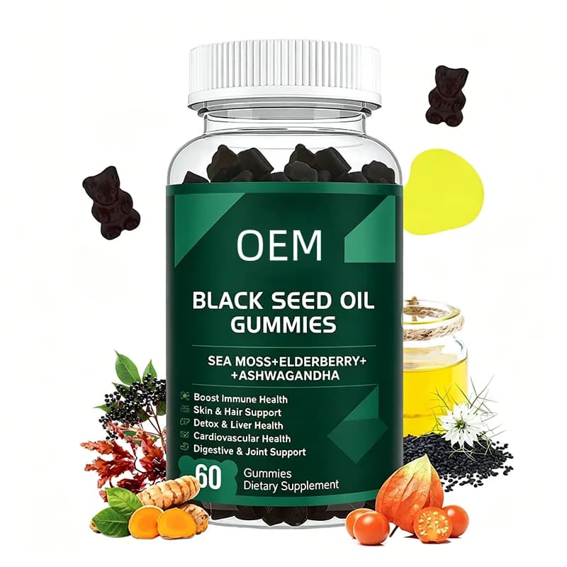 Black Seed Oil Gummies with Sea Moss Elderberry and Ashwagandha 60 Count OEM Supplement for Immune Skin and Digestive Wellness