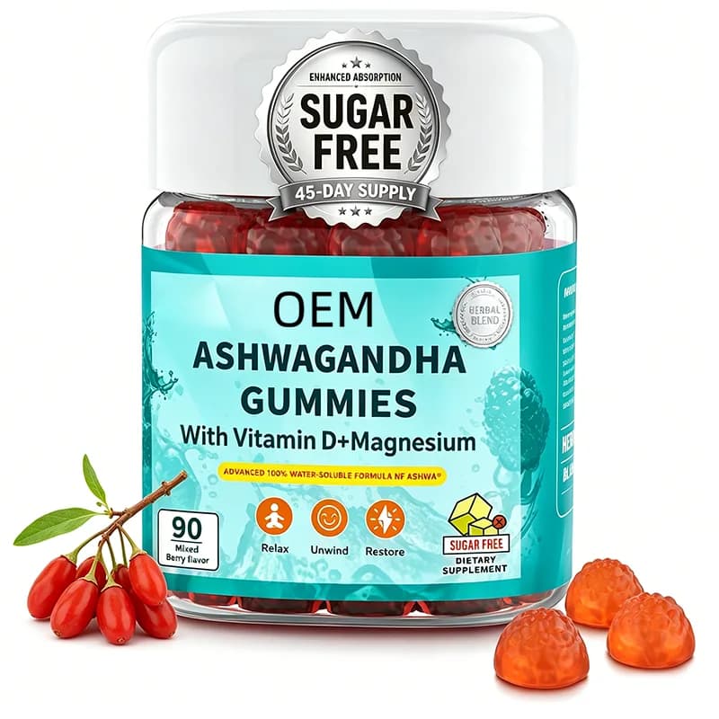Ashwagandha Gummies with Vitamin D and Magnesium Sugar Free 90 Count 45 Day Supply Enhanced Absorption OEM Supplement