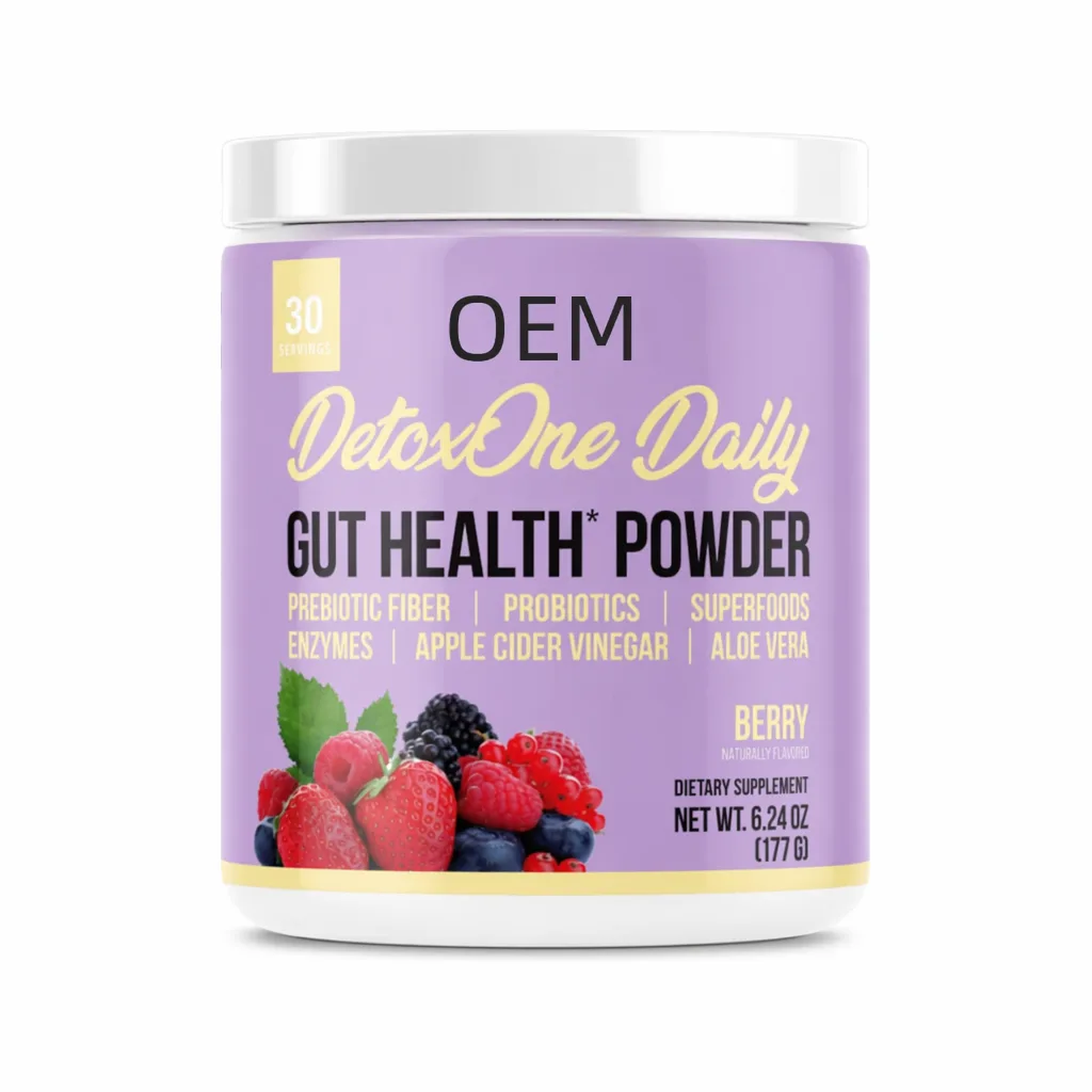 Detox One Daily Gut Health Powder with Prebiotic Fiber Probiotics Superfoods Enzymes Apple Cider Vinegar Aloe Vera Berry Flavor