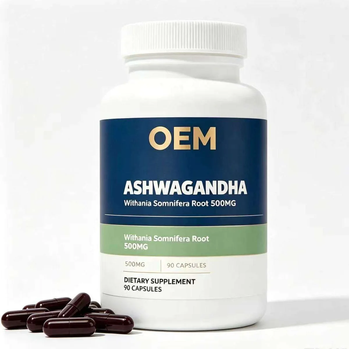 Ashwagandha Root 500mg 90 Capsules OEM Dietary Supplement for Stress and Wellness Support