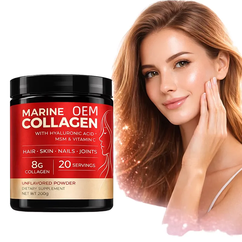 Marine Collagen Powder 8g Per Serving with Hyaluronic Acid MSM and Vitamin C 20 Servings Net Wt 200g OEM Supplement