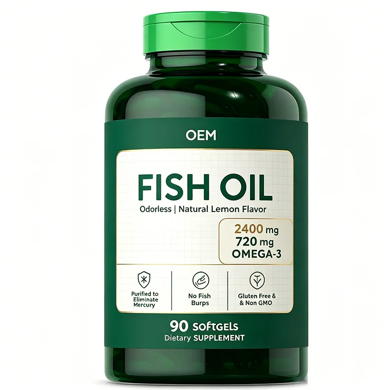 Fish Oil 2400mg with 720mg Omega 3 Odorless Natural Lemon Flavor 90 Capsules No Fish Burps Purified Mercury Free Gluten Free