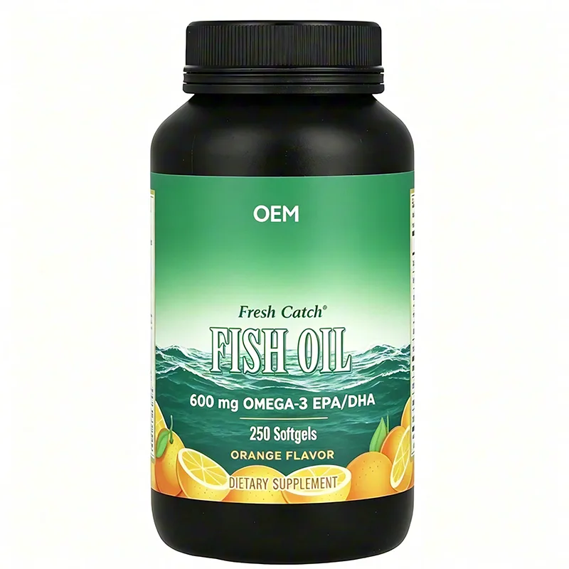 Fresh Catch Fish Oil Capsules 250 Count Orange Flavor OEM Dietary Supplement for Daily Wellness