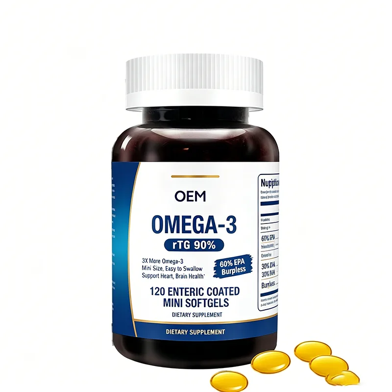 Omega 3 RTG 90 Percent 3X More Omega 3 Mini Enteric Coated Softgels 120 Count OEM Supplement for Heart and Brain Health
