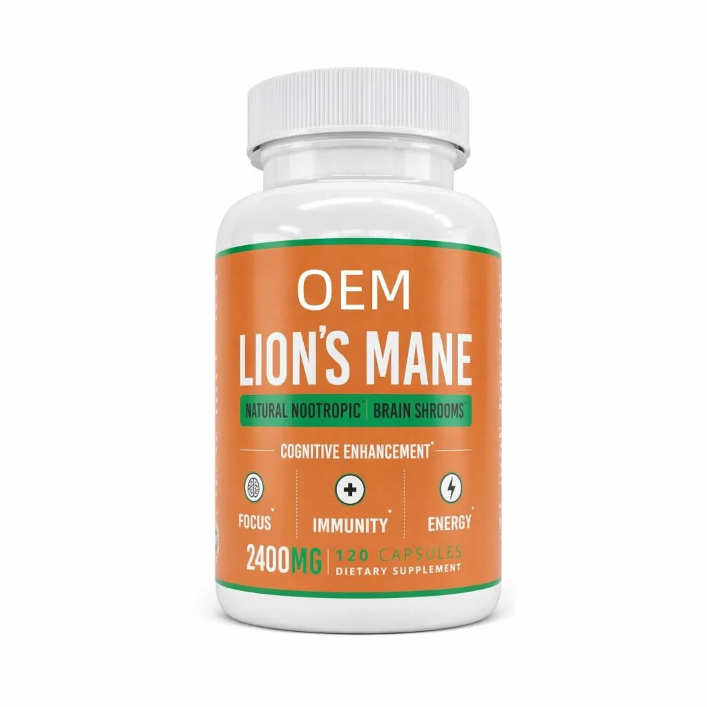 Lion's Mane Natural Nootropic Brain Shrooms 2400mg Capsules 120 Count OEM Supplement for Cognitive Enhancement Focus Immunity