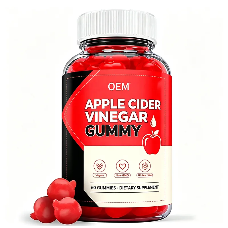 Wholesale Custom Vegan Apple Cider Vinegar Gummies 60pcs Non-GMO Gluten Free Fruit Chews Daily Wellness ACV Dietary Gummy