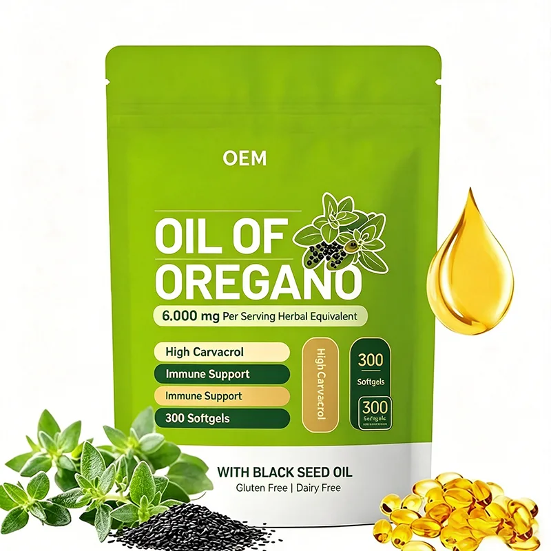 Oil of Oregano 6000mg Herbal Equivalent with Black Seed Oil High Carvacrol 300 Softgels Gluten Free Dairy Free OEM Supplement