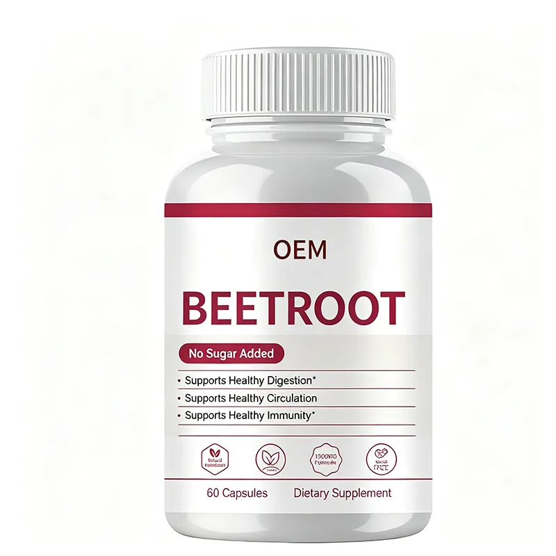 Beetroot Capsules 60 Count No Sugar Added OEM Supplement for Digestion Circulation and Immunity Support