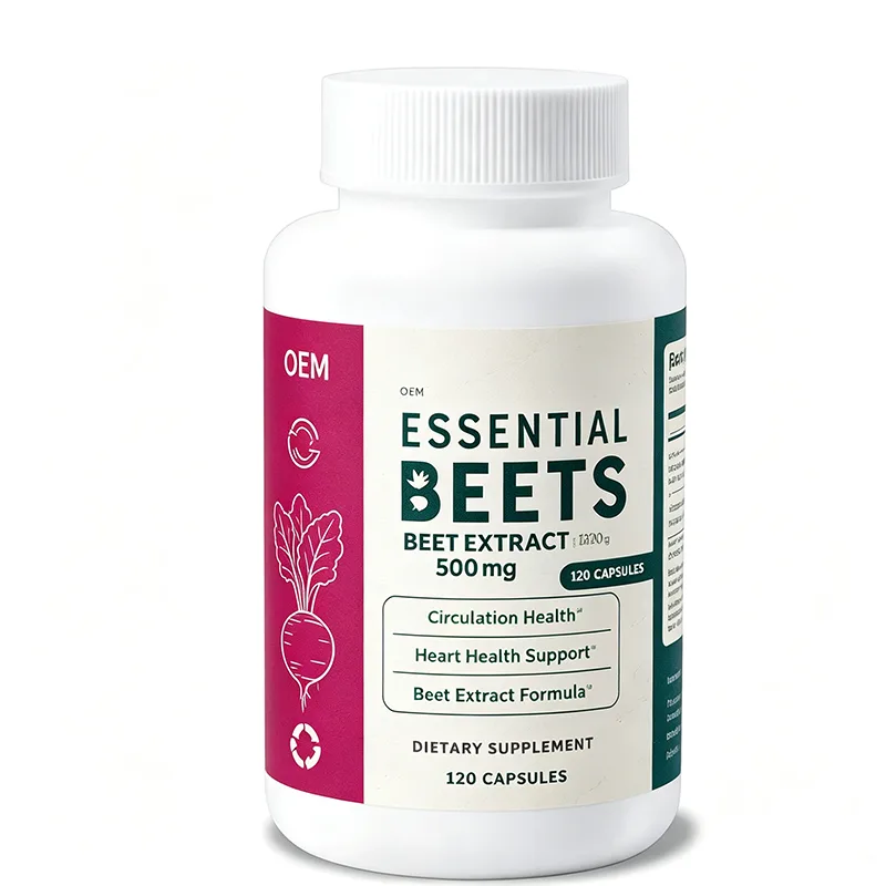 Essential Beets Beet Extract 500mg Capsules 120 Count OEM Supplement for Circulation and Heart Health Support