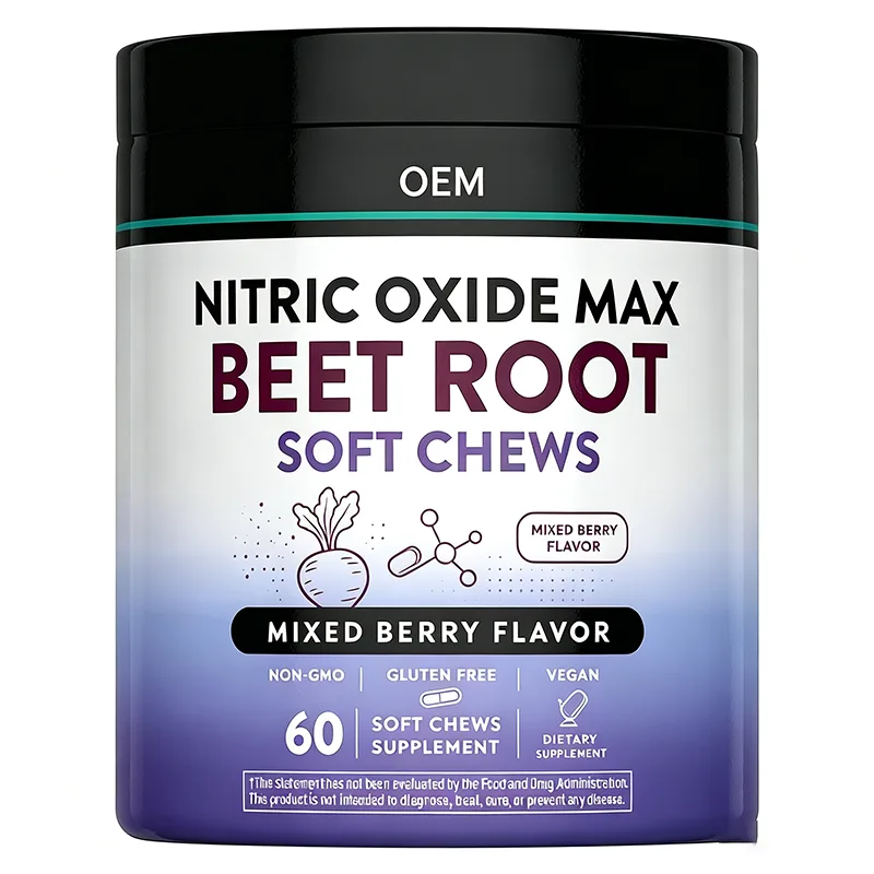 Nitric Oxide Max Beet Root Soft Chews Mixed Berry Flavor 60 Count Non GMO Gluten Free Vegan OEM Supplement