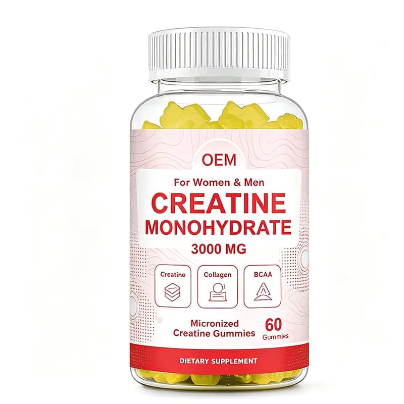 Creatine Monohydrate 3000mg Gummies with Collagen and BCAA 60 Count OEM Supplement for Women and Men