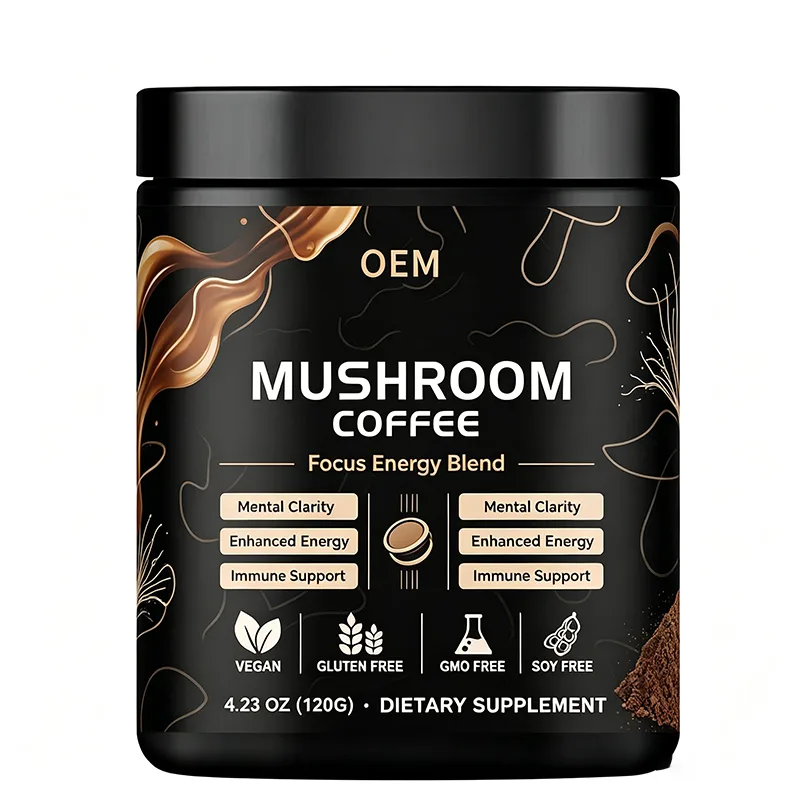 OEM Focus Energy Blend Mushroom Coffee Powder 120g Vegan Gluten GMO Soy Free Mental Clarity Immune Support Dietary Supplement