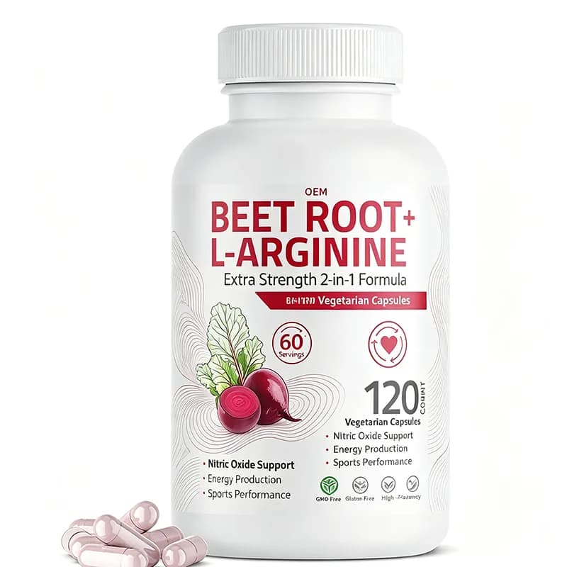 OEM Beet Root + L-Arginine Extra Strength 2-in-1 Vegetarian Capsules 120 Count Nitric Oxide Energy Sports Performance Supplement
