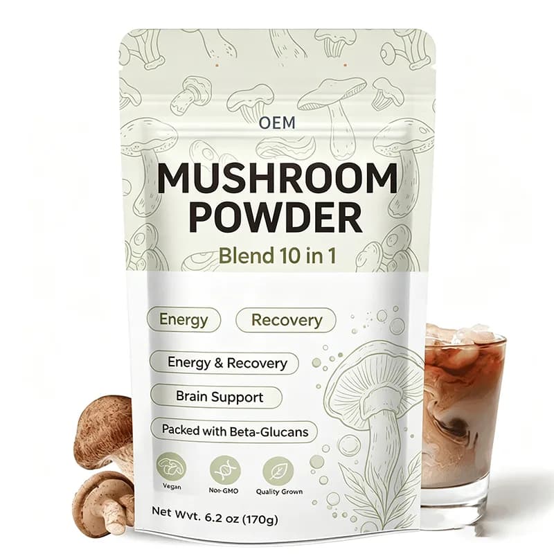 OEM 10-in-1 Mushroom Blend Powder 170g Vegan Non-GMO Beta-Glucans Energy Recovery Brain Support Functional