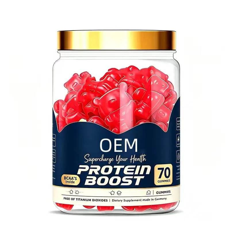 OEM BCAA Protein Boost Chewable Gummies 70 Count Titanium Dioxide Free German Made Bear Shaped Fruit Gummy