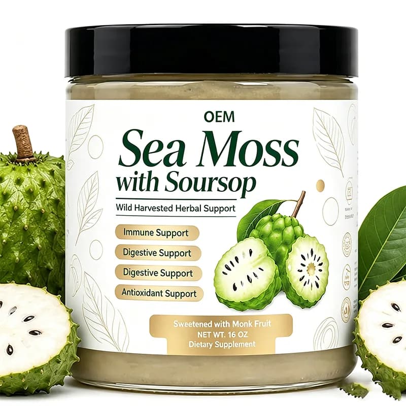 OEM Wild Harvested Sea Moss With Soursop Gel 16 OZ Sweetened With Monk Fruit Natural Herbal Raw Material Immune