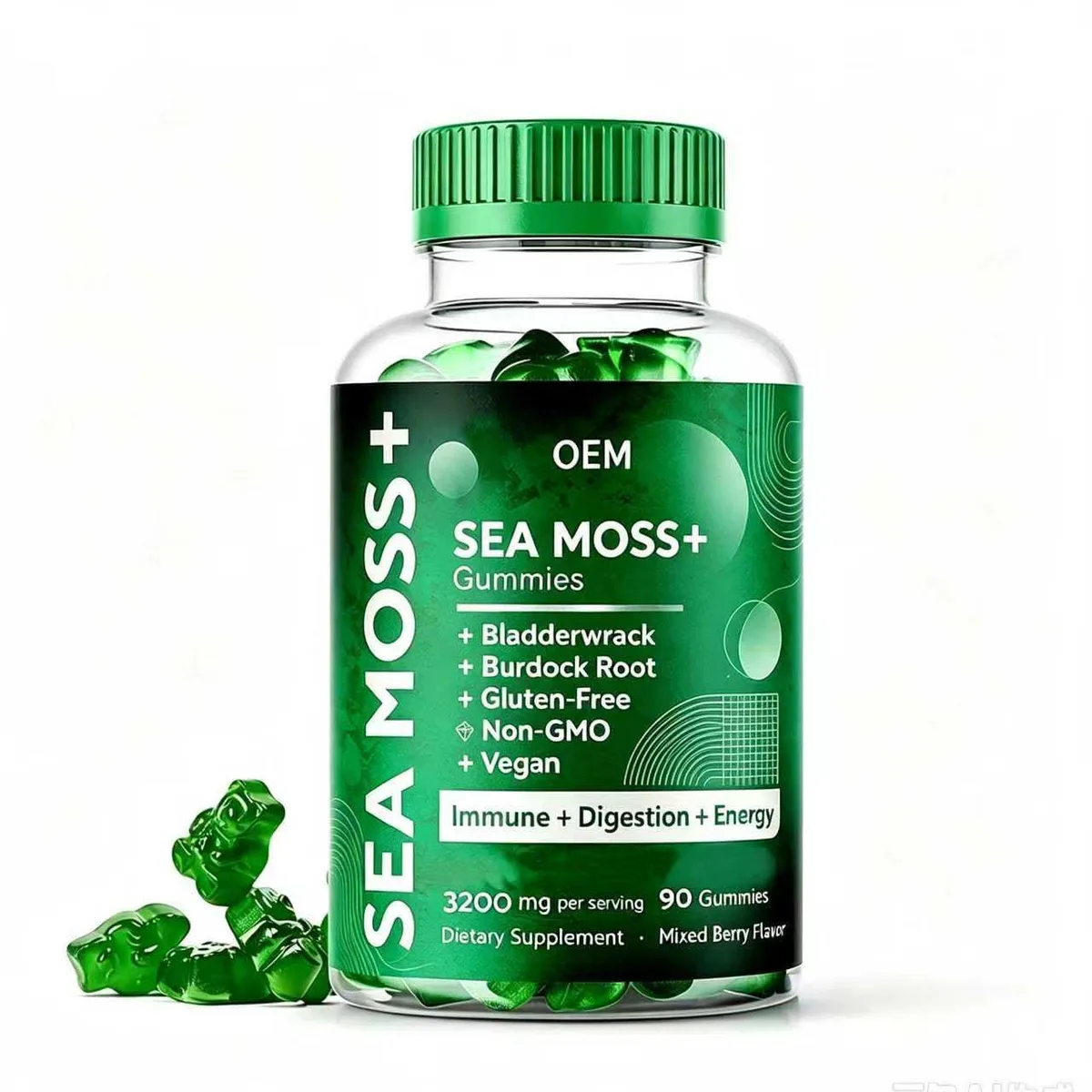 Sea Moss Gummies 3200mg with Bladderwrack and Burdock Root 90 Count Vegan Non GMO Gluten Free OEM Supplement
