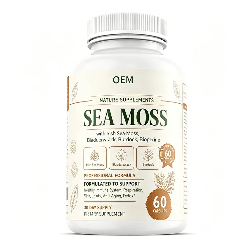 OEM Professional Formula Sea Moss Capsules 60 Count 30 Day Supply Blend With Irish Sea Moss Bladderwrack Burdock Root