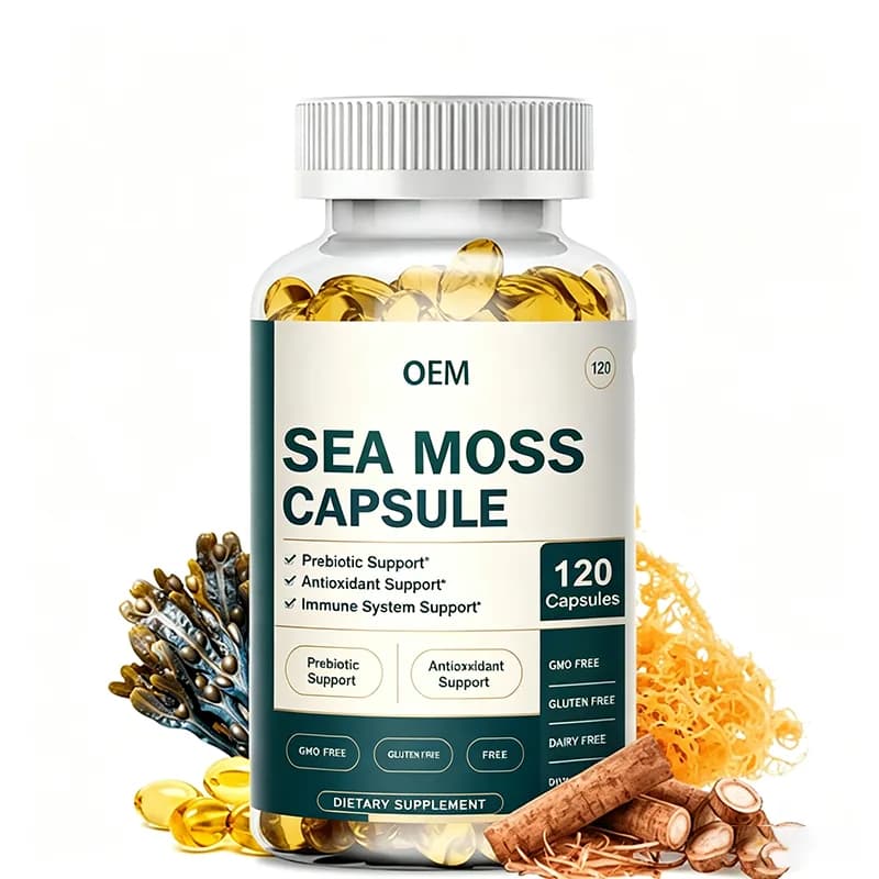 OEM GMO Free Gluten Free Dairy Free Sea Moss Soft Capsules 120 Count Natural Plant Raw Material Daily Oral Dietary Supplement