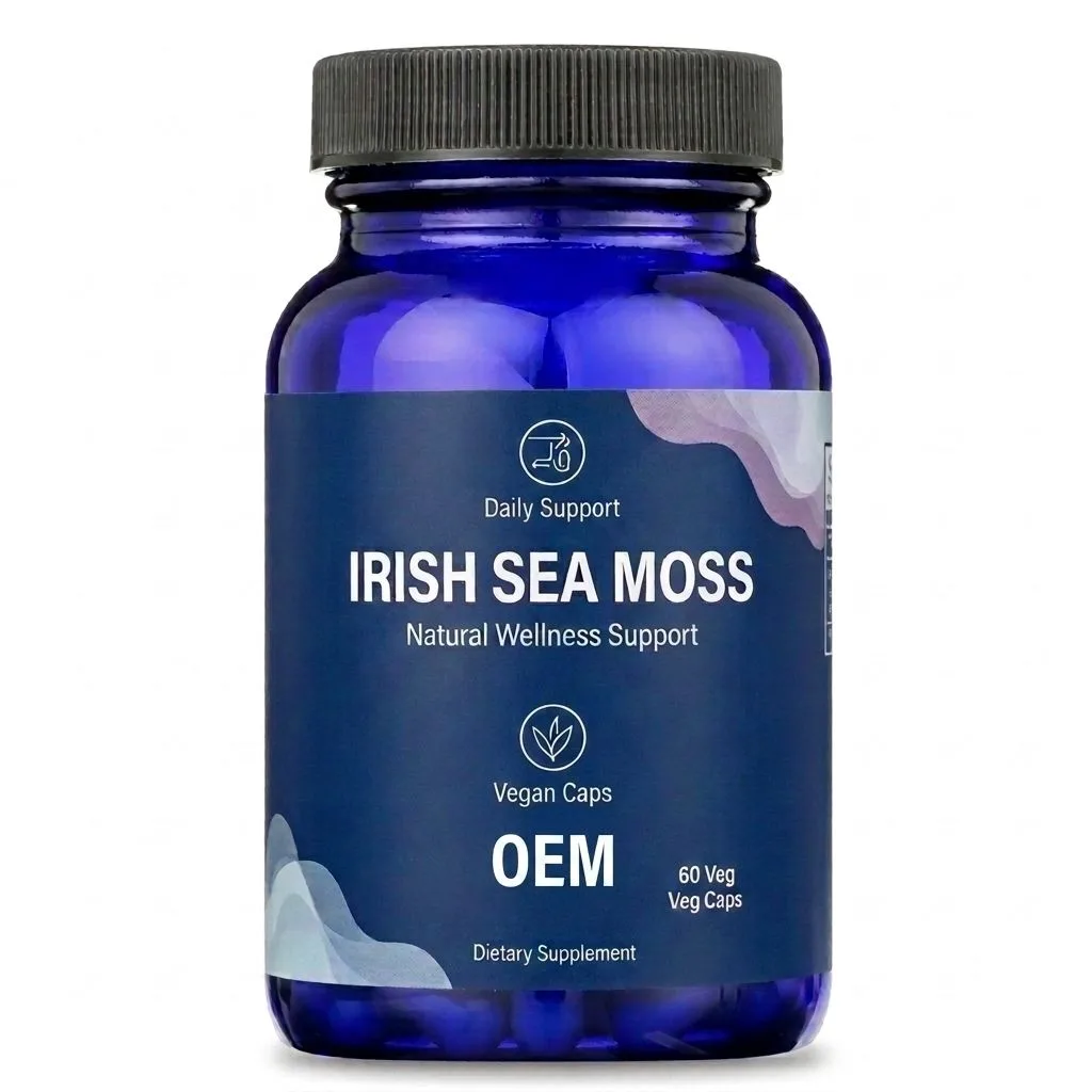 OEM Irish Sea Moss Vegan Capsules 60 Count Plant Derived Raw Material Daily Oral Natural Wellness