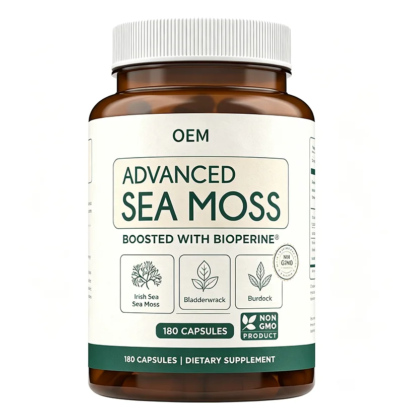 OEM Non GMO Advanced Sea Moss Capsules 180 Count Blend With Irish Sea Moss Bladderwrack Burdock Root