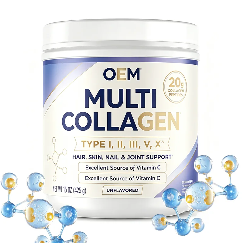 OEM Unflavored Multi Collagen Powder 15oz 425g 20g Collagen Peptides Type I II III V X With Vitamin C