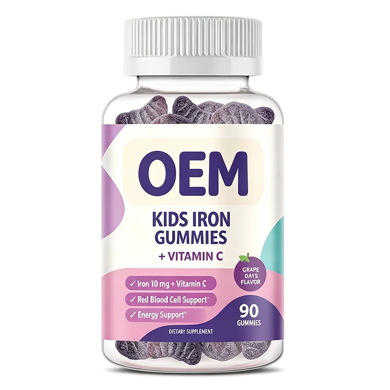 OEM Grape Flavor Kids Iron Vitamin Gummies 90 Count 10mg Iron With Vitamin C Red Blood Cell & Energy Support Children