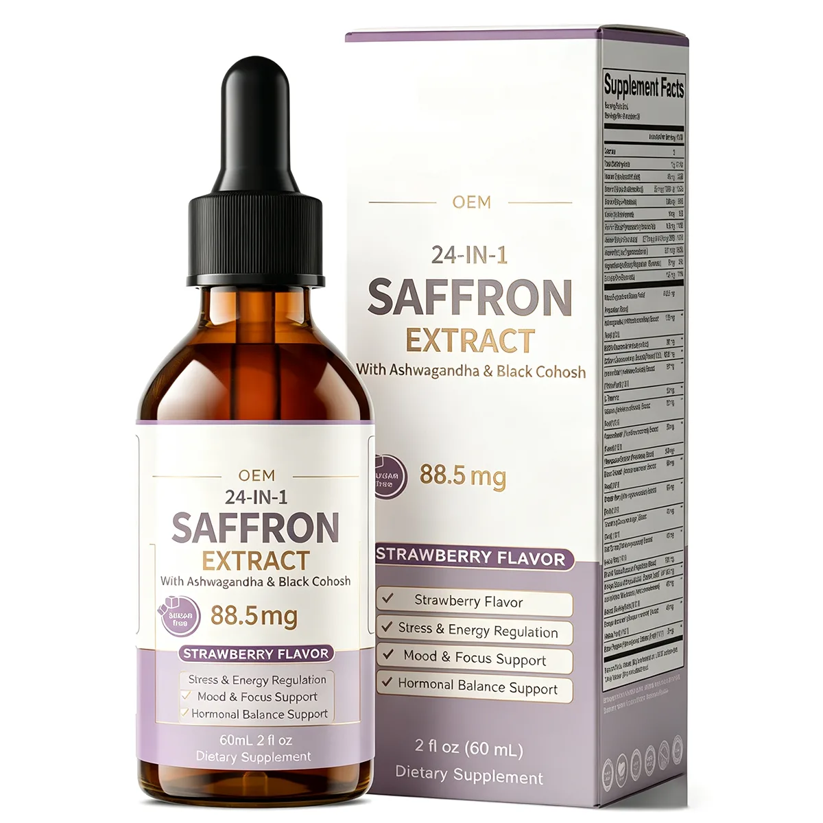 Saffron Extract with Ashwagandha Black Cohosh Strawberry Liquid 60mL 2 Fl oz