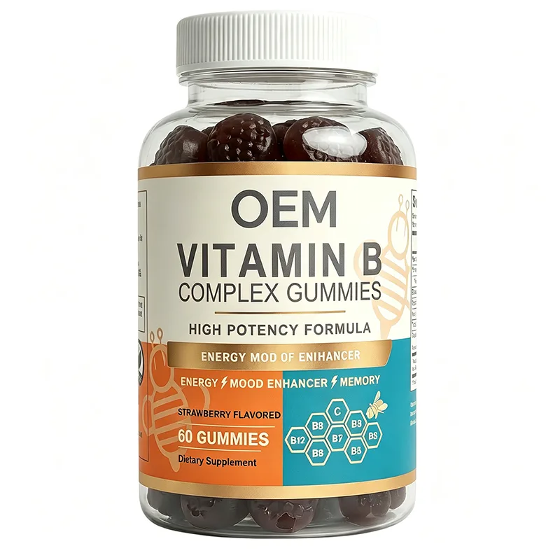 Vitamin B Complex Gummies High Potency Energy Mood Enhancer Strawberry Flavor 60 Count