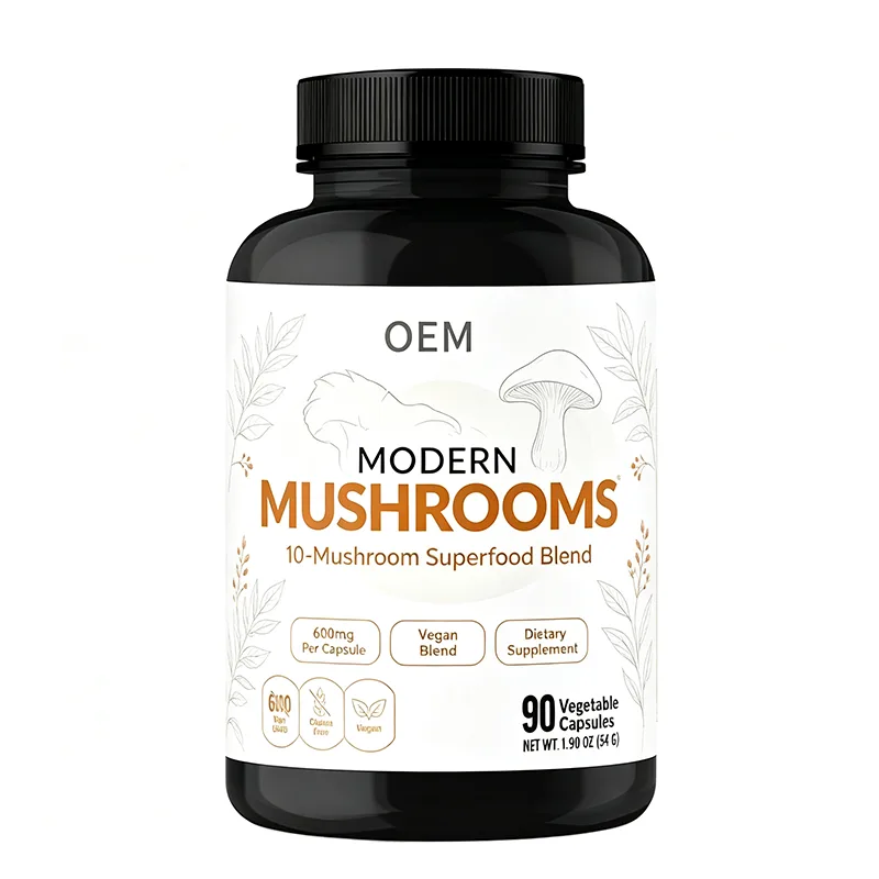 Modern Mushrooms 10 Mushroom Superfood Blend 600mg Per Capsule 90 Vegetable Capsules Net Wt 1.90oz 54g OEM Supplement