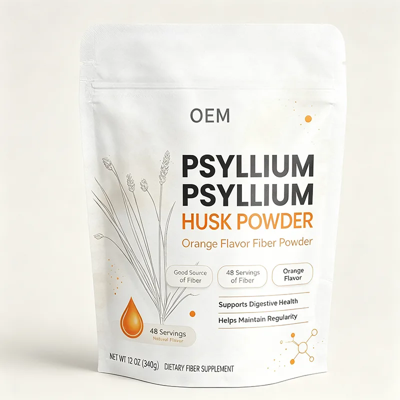 Psyllium Husk Powder Orange Flavor Fiber Supplement 48 Servings 12oz 340g Net Wt OEM Supplement for Digestive Health